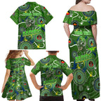 Personalised NAIDOC Week 2024 Raiders Family Matching Off Shoulder Maxi Dress and Hawaiian Shirt Australia Fire Burning
