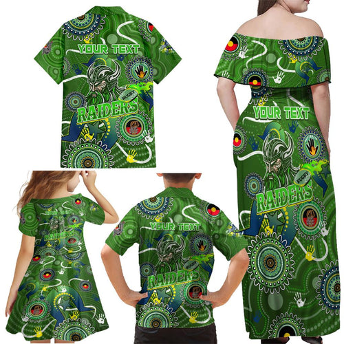 Personalised NAIDOC Week 2024 Raiders Family Matching Off Shoulder Maxi Dress and Hawaiian Shirt Australia Fire Burning