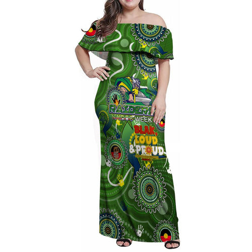 Personalised NAIDOC Week 2024 Raiders Family Matching Off Shoulder Maxi Dress and Hawaiian Shirt Australia Fire Burning