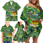 Personalised NAIDOC Week 2024 Raiders Family Matching Off Shoulder Short Dress and Hawaiian Shirt Australia Fire Burning