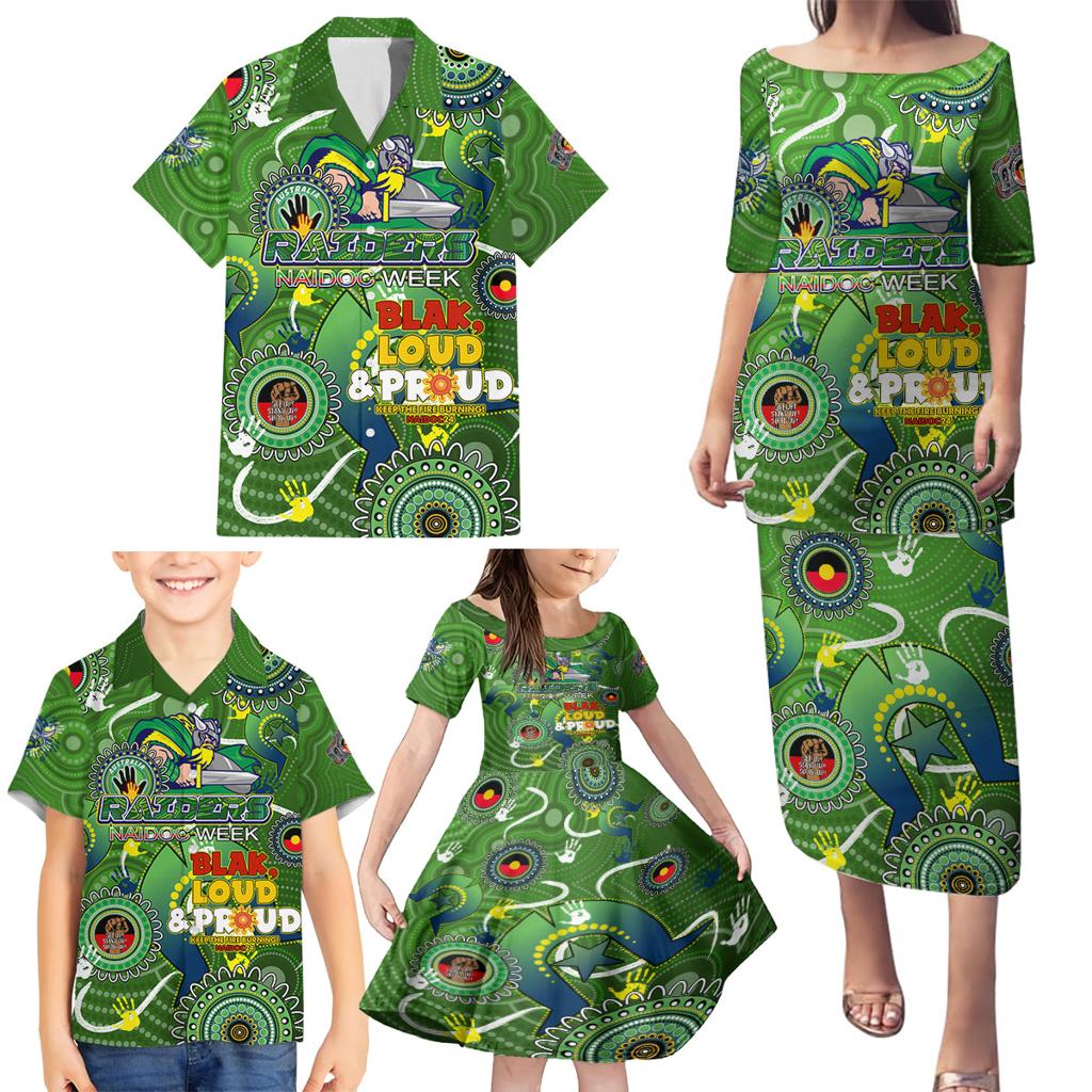 Personalised NAIDOC Week 2024 Raiders Family Matching Puletasi and Hawaiian Shirt Australia Fire Burning