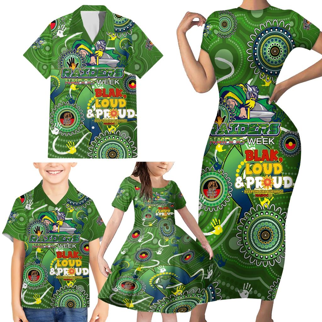 Personalised NAIDOC Week 2024 Raiders Family Matching Short Sleeve Bodycon Dress and Hawaiian Shirt Australia Fire Burning
