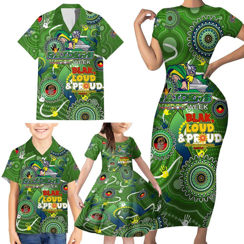 Personalised NAIDOC Week 2024 Raiders Family Matching Short Sleeve Bodycon Dress and Hawaiian Shirt Australia Fire Burning