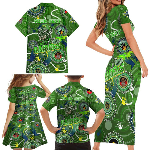 Personalised NAIDOC Week 2024 Raiders Family Matching Short Sleeve Bodycon Dress and Hawaiian Shirt Australia Fire Burning
