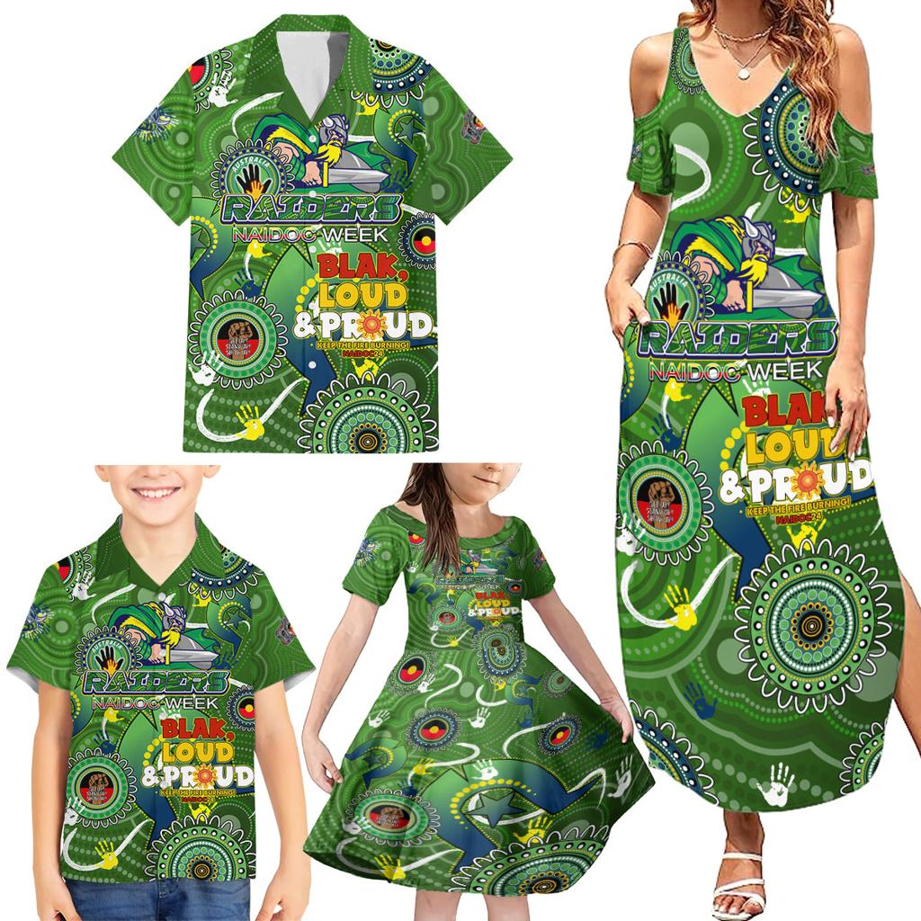 Personalised NAIDOC Week 2024 Raiders Family Matching Summer Maxi Dress and Hawaiian Shirt Australia Fire Burning