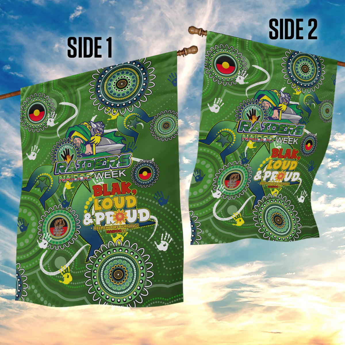 Personalised NAIDOC Week 2024 Raiders Garden Flag Australia Fire Burning