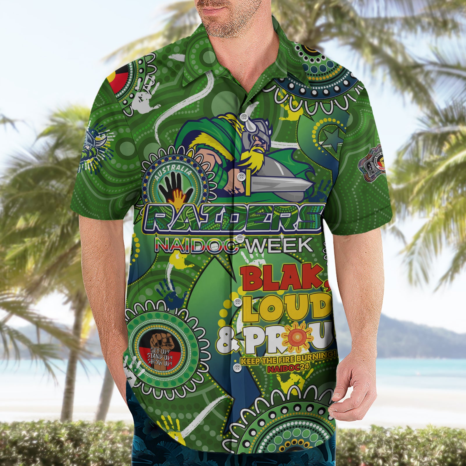Personalised NAIDOC Week 2024 Raiders Hawaiian Shirt Australia Fire Burning