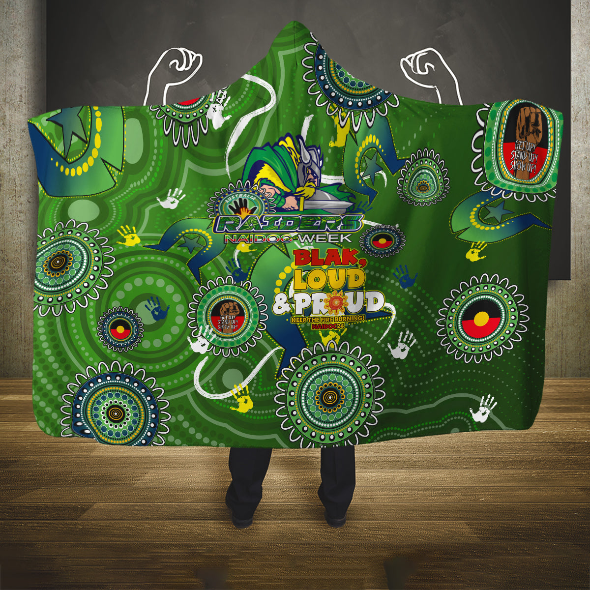 Personalised NAIDOC Week 2024 Raiders Hooded Blanket Australia Fire Burning