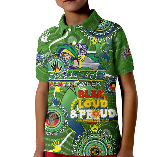 Personalised NAIDOC Week 2024 Raiders Kid Polo Shirt Australia Fire Burning