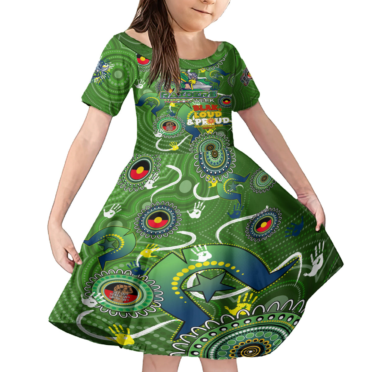 Personalised NAIDOC Week 2024 Raiders Kid Short Sleeve Dress Australia Fire Burning