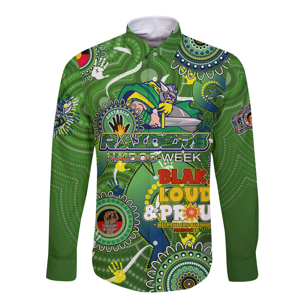 Personalised NAIDOC Week 2024 Raiders Long Sleeve Button Shirt Australia Fire Burning