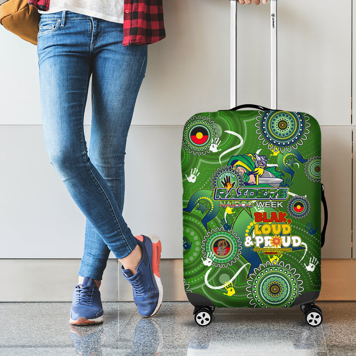Personalised NAIDOC Week 2024 Raiders Luggage Cover Australia Fire Burning