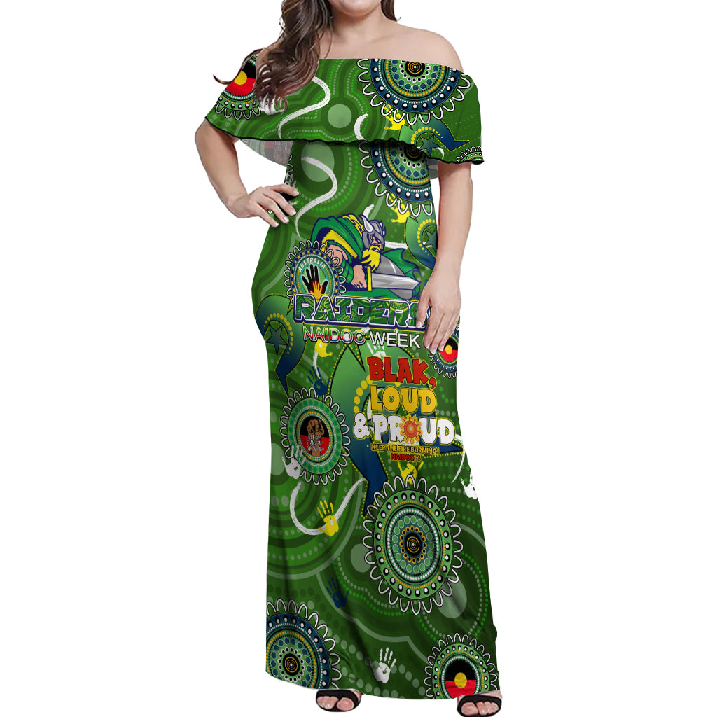 Personalised NAIDOC Week 2024 Raiders Off Shoulder Maxi Dress Australia Fire Burning