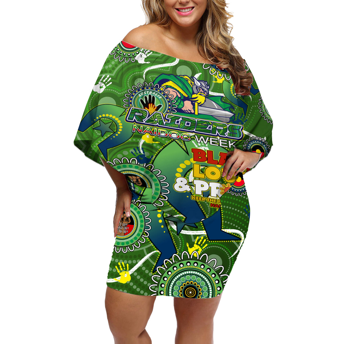 Personalised NAIDOC Week 2024 Raiders Off Shoulder Short Dress Australia Fire Burning