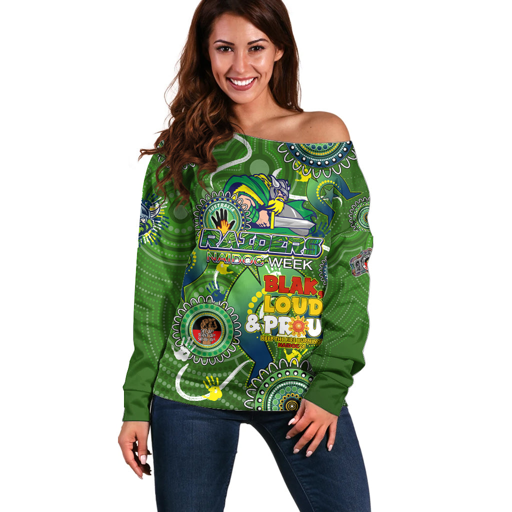 Personalised NAIDOC Week 2024 Raiders Off Shoulder Sweater Australia Fire Burning