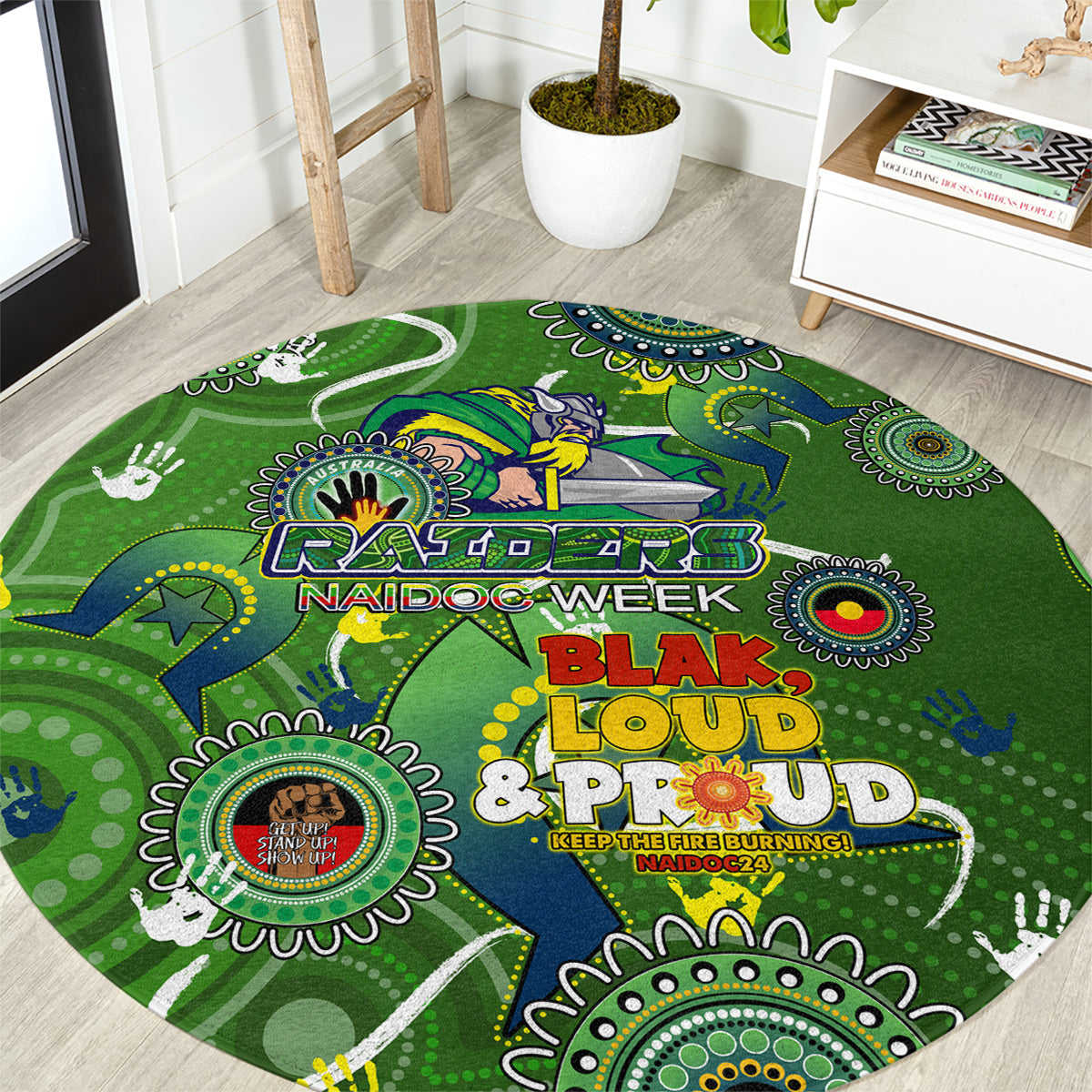 Personalised NAIDOC Week 2024 Raiders Round Carpet Australia Fire Burning
