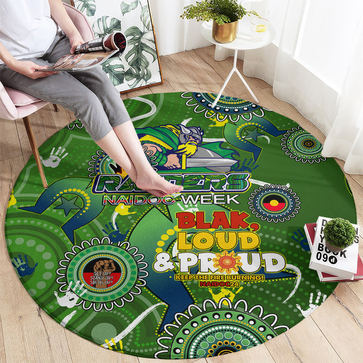 Personalised NAIDOC Week 2024 Raiders Round Carpet Australia Fire Burning