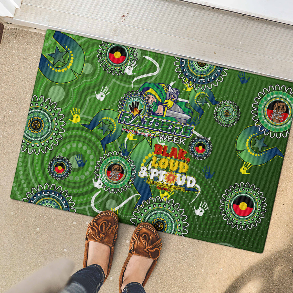 Personalised NAIDOC Week 2024 Raiders Rubber Doormat Australia Fire Burning