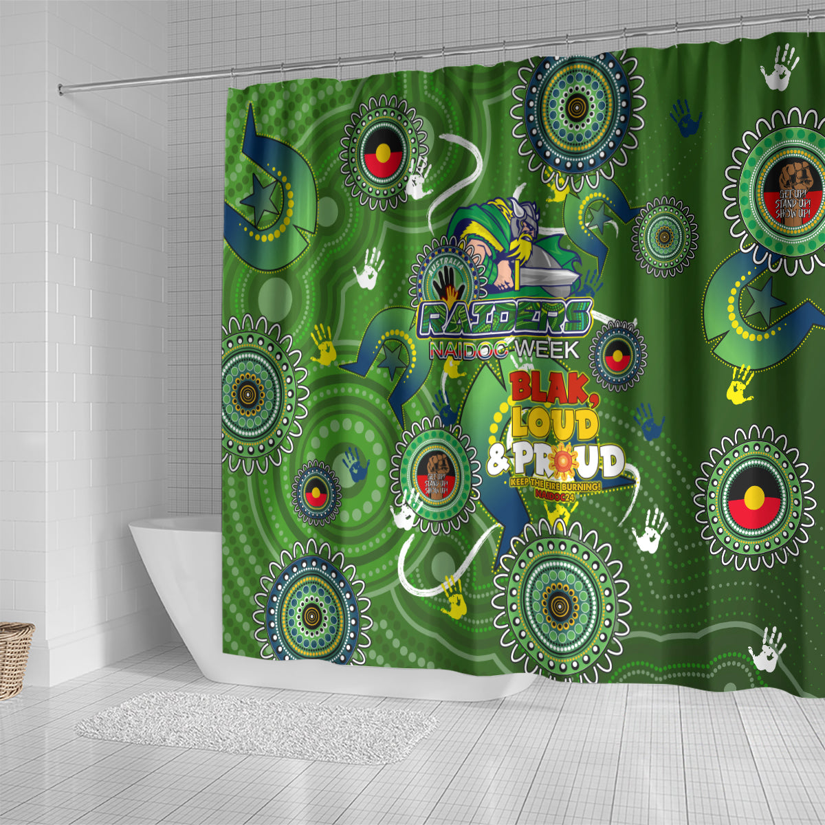 Personalised NAIDOC Week 2024 Raiders Shower Curtain Australia Fire Burning