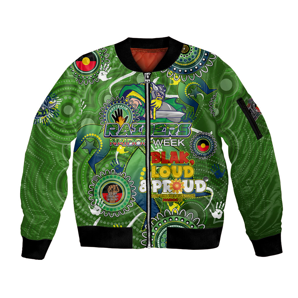 Personalised NAIDOC Week 2024 Raiders Sleeve Zip Bomber Jacket Australia Fire Burning