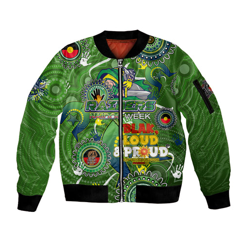 Personalised NAIDOC Week 2024 Raiders Sleeve Zip Bomber Jacket Australia Fire Burning