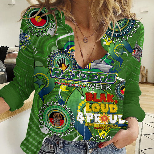 Personalised NAIDOC Week 2024 Raiders Women Casual Shirt Australia Fire Burning