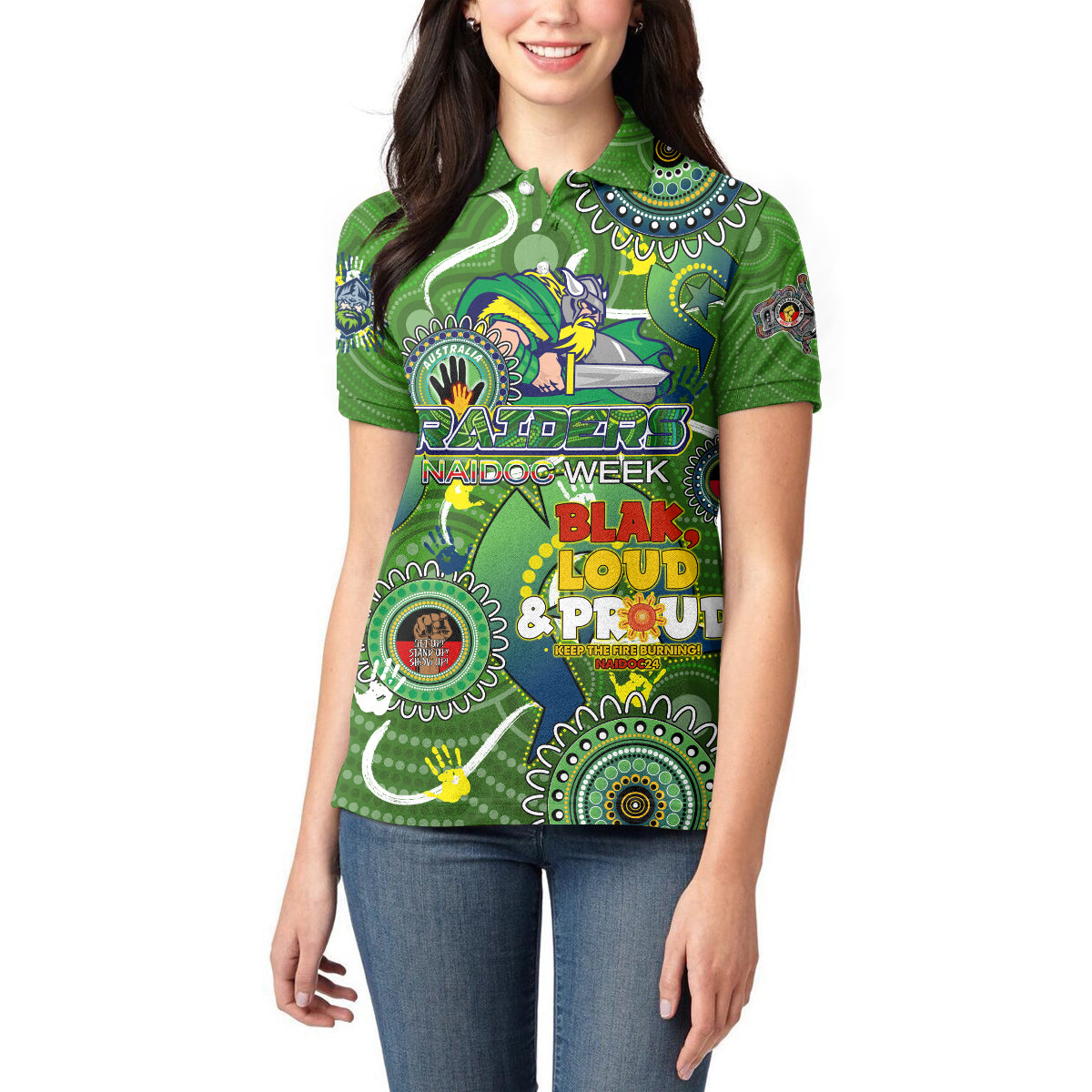 Personalised NAIDOC Week 2024 Raiders Women Polo Shirt Australia Fire Burning
