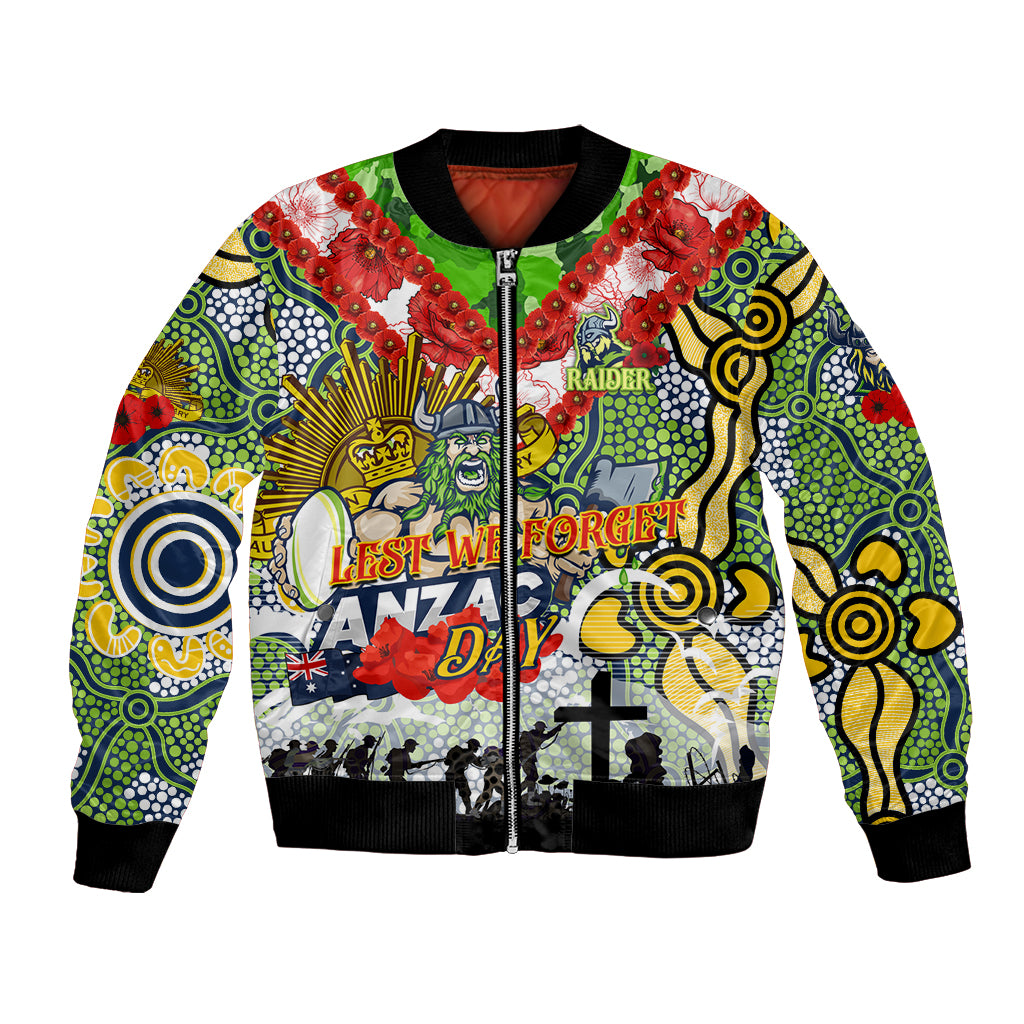 Personalised Raiders ANZAC Day Bomber Jacket Aboriginal Rising Sun