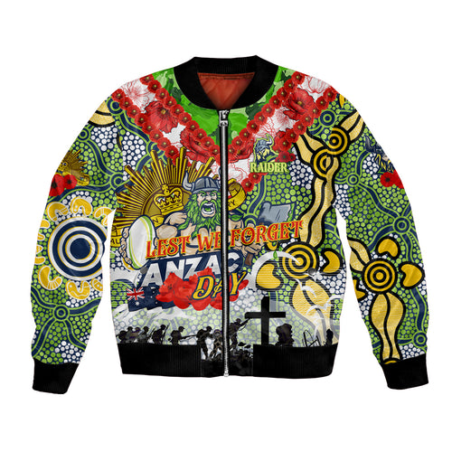 Personalised Raiders ANZAC Day Bomber Jacket Aboriginal Rising Sun