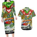 Personalised Raiders ANZAC Day Couples Matching Long Sleeve Bodycon Dress and Hawaiian Shirt Aboriginal Rising Sun