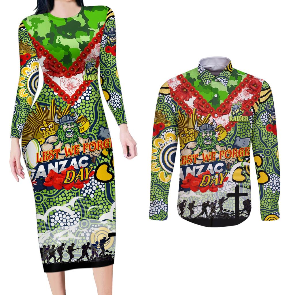 Personalised Raiders ANZAC Day Couples Matching Long Sleeve Bodycon Dress and Long Sleeve Button Shirt Aboriginal Rising Sun