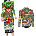 Personalised Raiders ANZAC Day Couples Matching Long Sleeve Bodycon Dress and Long Sleeve Button Shirt Aboriginal Rising Sun