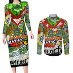 Personalised Raiders ANZAC Day Couples Matching Long Sleeve Bodycon Dress and Long Sleeve Button Shirt Aboriginal Rising Sun