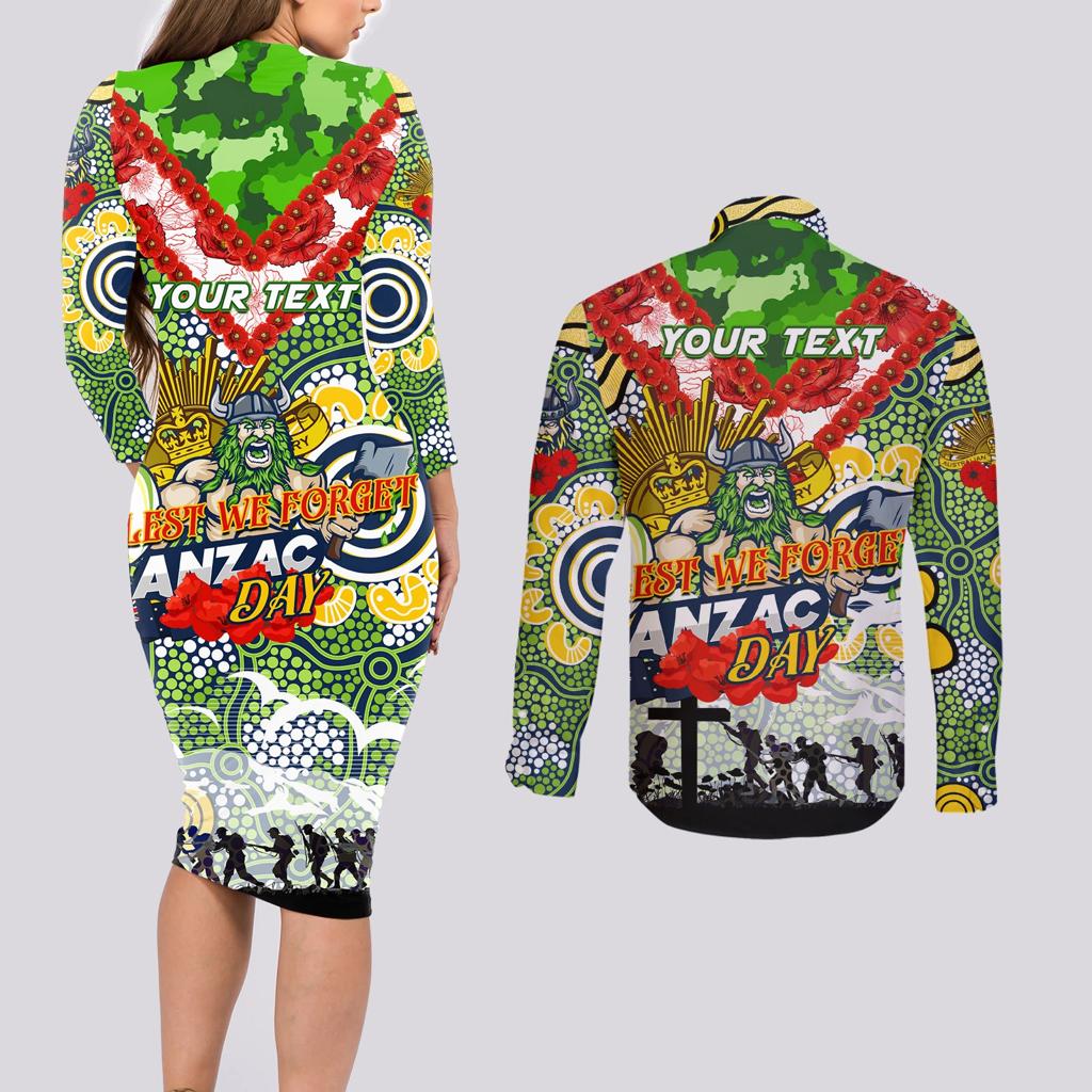 Personalised Raiders ANZAC Day Couples Matching Long Sleeve Bodycon Dress and Long Sleeve Button Shirt Aboriginal Rising Sun