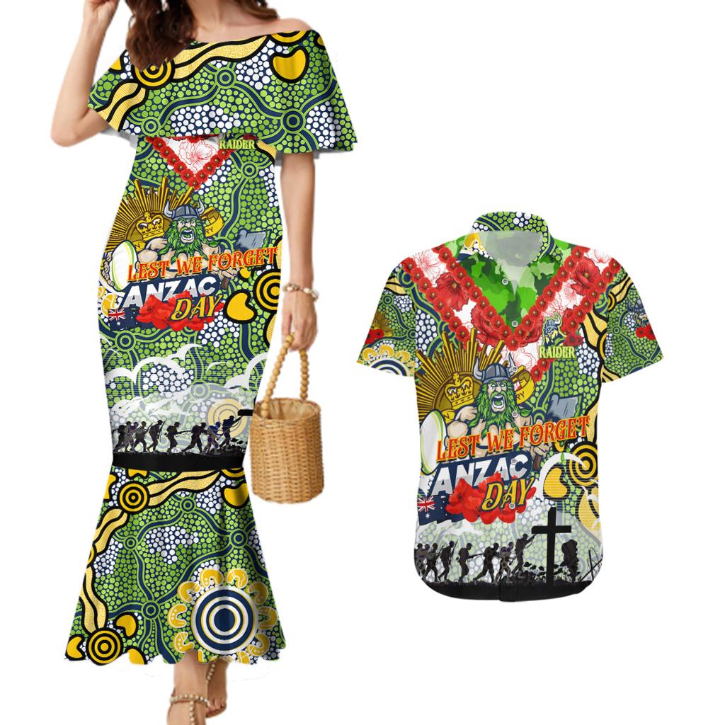 Personalised Raiders ANZAC Day Couples Matching Mermaid Dress and Hawaiian Shirt Aboriginal Rising Sun
