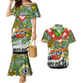 Personalised Raiders ANZAC Day Couples Matching Mermaid Dress and Hawaiian Shirt Aboriginal Rising Sun