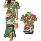 Personalised Raiders ANZAC Day Couples Matching Mermaid Dress and Hawaiian Shirt Aboriginal Rising Sun