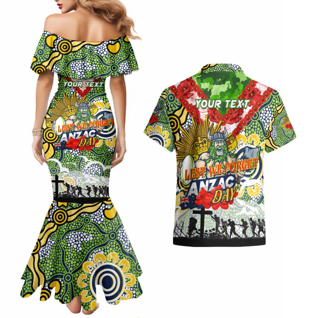 Personalised Raiders ANZAC Day Couples Matching Mermaid Dress and Hawaiian Shirt Aboriginal Rising Sun
