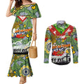 Personalised Raiders ANZAC Day Couples Matching Mermaid Dress and Long Sleeve Button Shirt Aboriginal Rising Sun