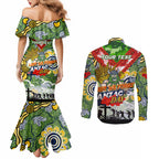 Personalised Raiders ANZAC Day Couples Matching Mermaid Dress and Long Sleeve Button Shirt Aboriginal Rising Sun