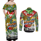 Personalised Raiders ANZAC Day Couples Matching Off Shoulder Maxi Dress and Long Sleeve Button Shirt Aboriginal Rising Sun