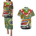 Personalised Raiders ANZAC Day Couples Matching Puletasi and Hawaiian Shirt Aboriginal Rising Sun