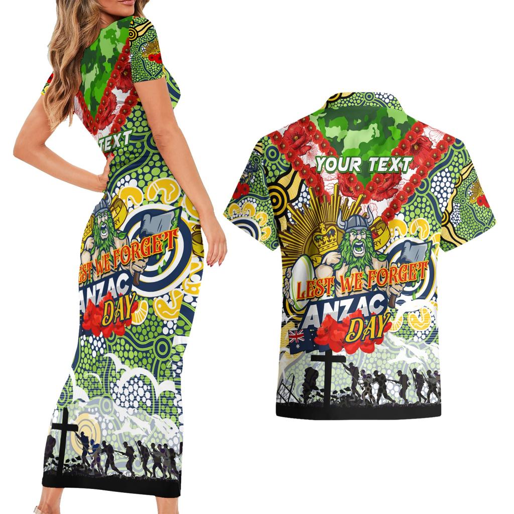 Personalised Raiders ANZAC Day Couples Matching Short Sleeve Bodycon Dress and Hawaiian Shirt Aboriginal Rising Sun