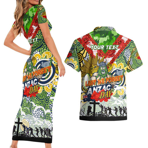 Personalised Raiders ANZAC Day Couples Matching Short Sleeve Bodycon Dress and Hawaiian Shirt Aboriginal Rising Sun