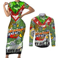 Personalised Raiders ANZAC Day Couples Matching Short Sleeve Bodycon Dress and Long Sleeve Button Shirt Aboriginal Rising Sun