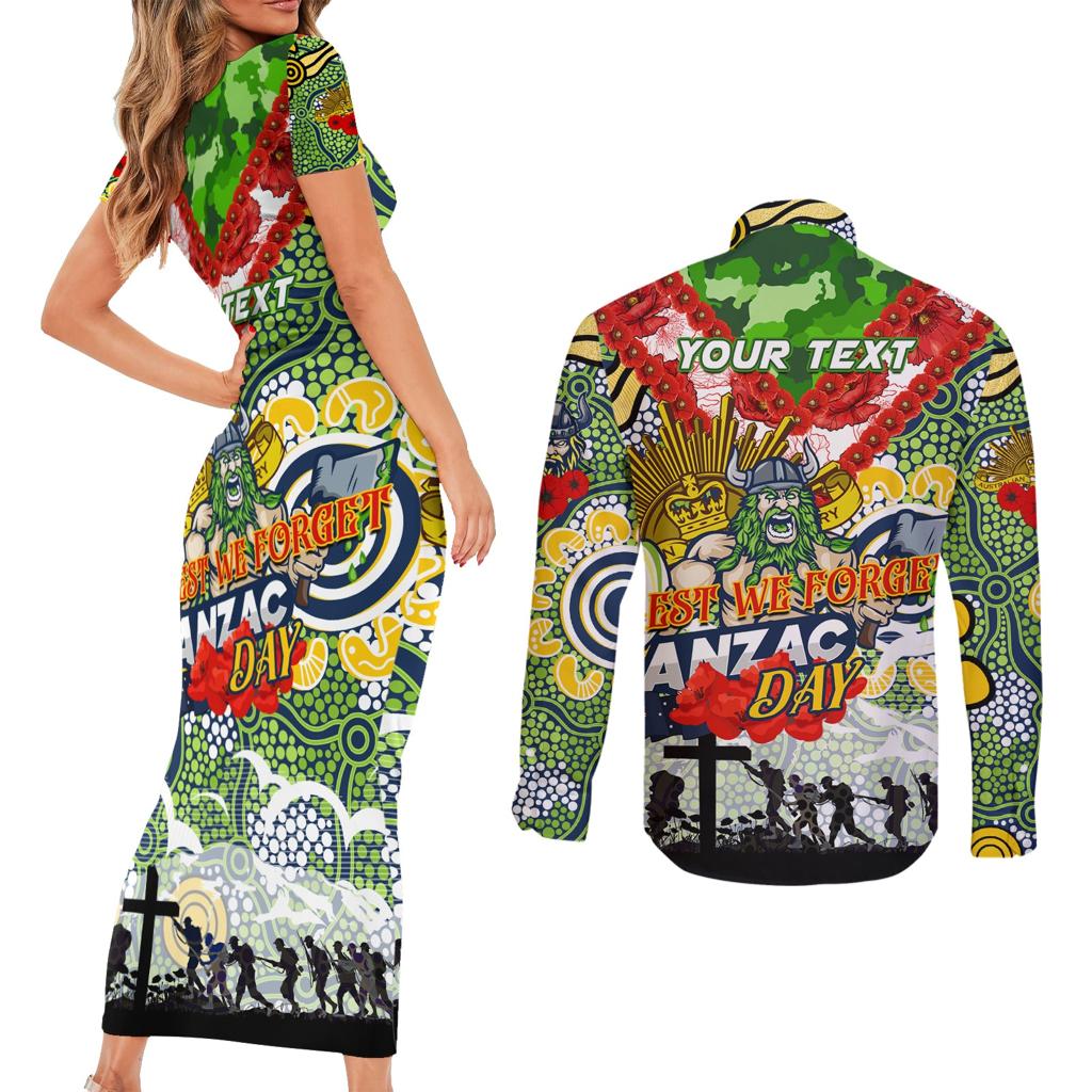 Personalised Raiders ANZAC Day Couples Matching Short Sleeve Bodycon Dress and Long Sleeve Button Shirt Aboriginal Rising Sun