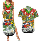 Personalised Raiders ANZAC Day Couples Matching Summer Maxi Dress and Hawaiian Shirt Aboriginal Rising Sun