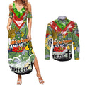 Personalised Raiders ANZAC Day Couples Matching Summer Maxi Dress and Long Sleeve Button Shirt Aboriginal Rising Sun