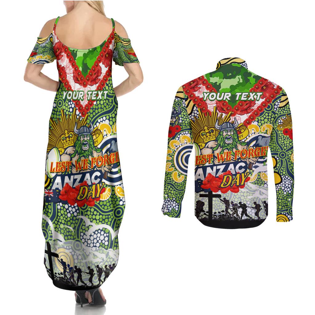 Personalised Raiders ANZAC Day Couples Matching Summer Maxi Dress and Long Sleeve Button Shirt Aboriginal Rising Sun