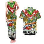 Personalised Raiders ANZAC Day Couples Matching Tank Maxi Dress and Hawaiian Shirt Aboriginal Rising Sun